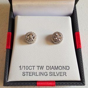 1/10 ct. t.w. Genuine Round-Cut Diamond Stud Earrings in Sterling Silver NEW